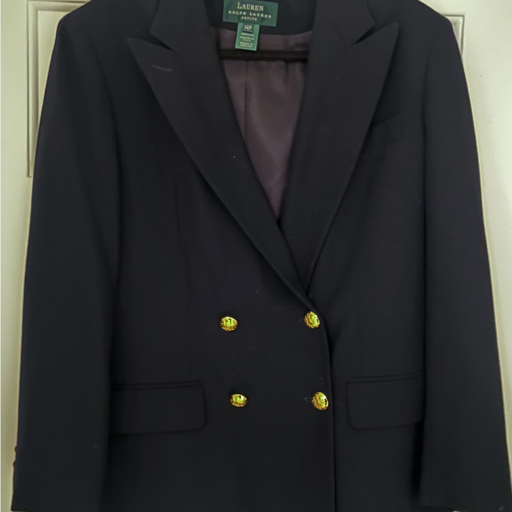 Lauren Ralph Lauren Double Breasted Navy Blazer with Gold Buttons 14P
